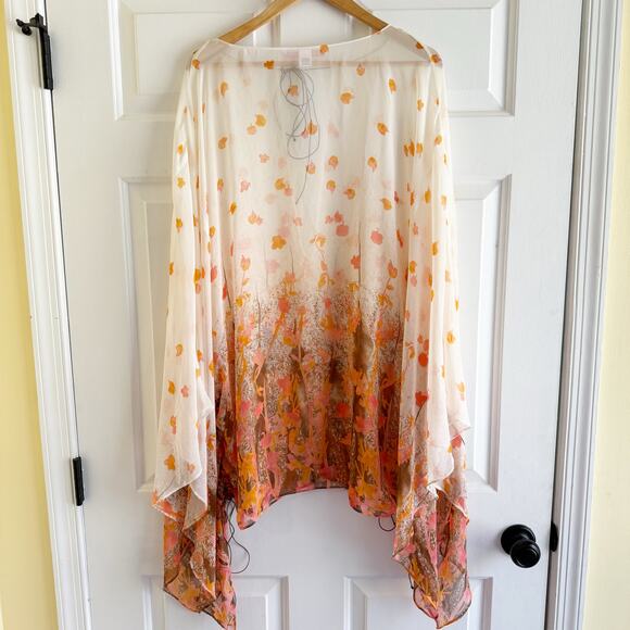 Victoria’s Secret Sheer Orange Floral Kaftan Flowy Top One Size Boho Whimsical - Picture 2 of 5